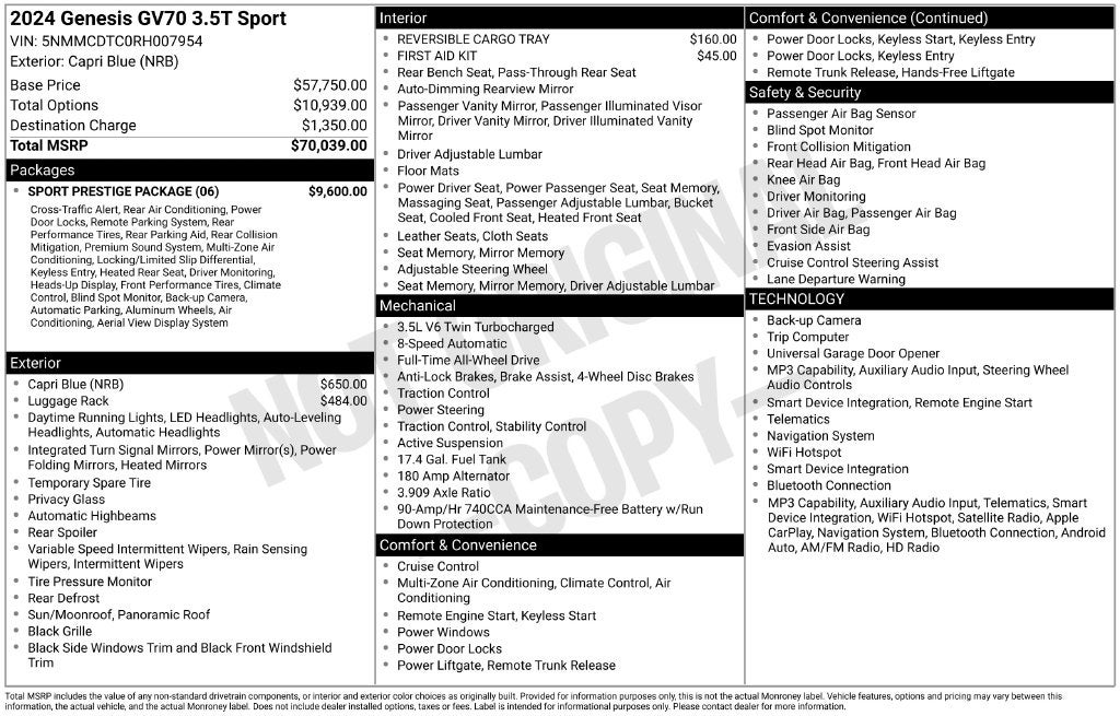 2024 Genesis GV70 3.5T Sport