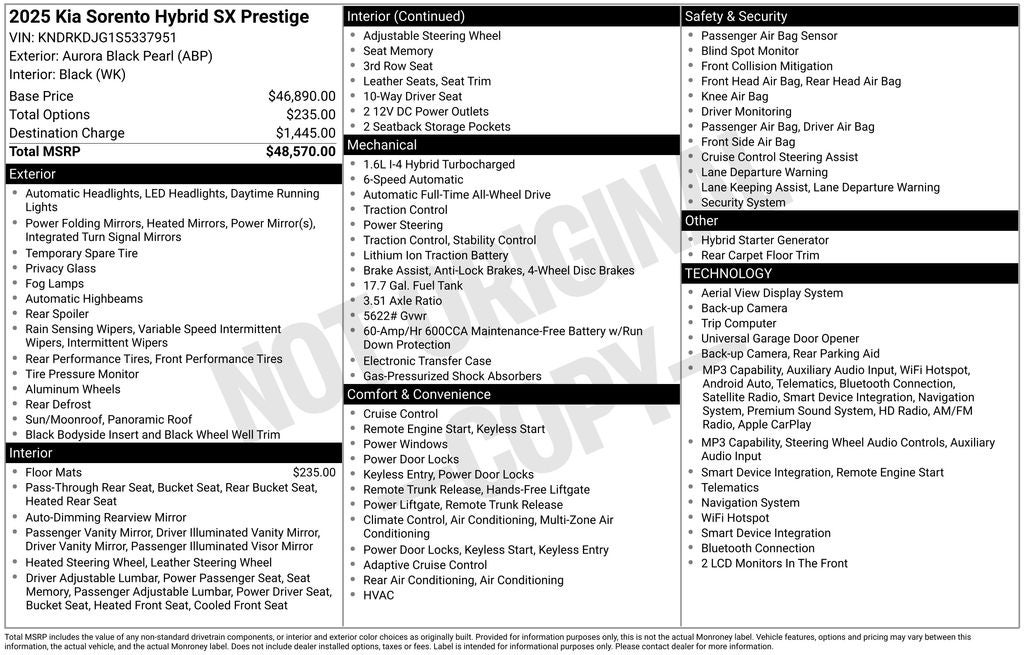 2025 Kia Sorento Hybrid SX Prestige