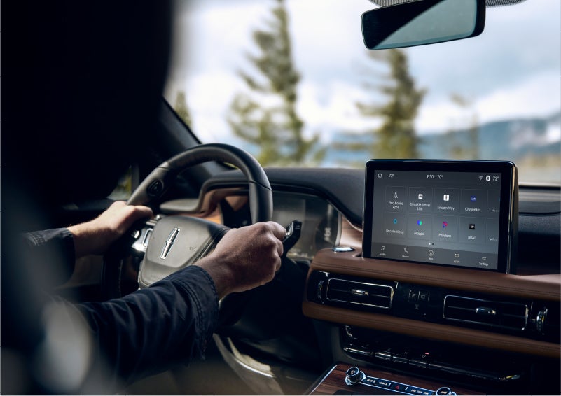 The Lincoln+Alexa app screen is displayed in the center screen of a 2023 Lincoln Aviator® Grand Touring SUV | Don Franklin Lincoln Elizabethtown in Elizabethtown KY