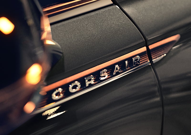 The stylish chrome badge reading “CORSAIR” is shown on the exterior of the vehicle. | Don Franklin Lincoln Elizabethtown in Elizabethtown KY