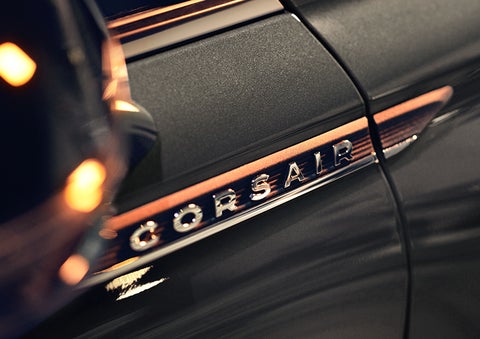 The stylish chrome badge reading “CORSAIR” is shown on the exterior of the vehicle. | Don Franklin Lincoln Elizabethtown in Elizabethtown KY