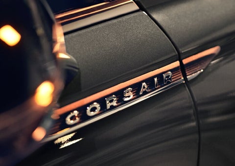 The stylish chrome badge reading “CORSAIR” is shown on the exterior of the vehicle. | Don Franklin Lincoln Elizabethtown in Elizabethtown KY