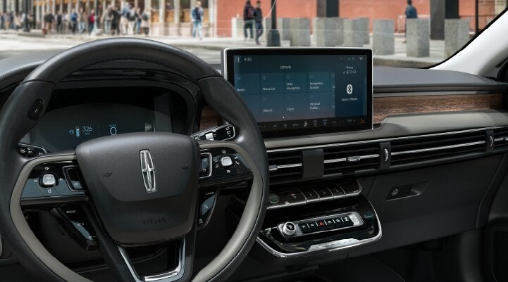The center screen of the new 2025 Lincoln Corsair® SUV is showcased with its SYNC® 4 capabilities highlighted | Don Franklin Lincoln Elizabethtown in Elizabethtown KY