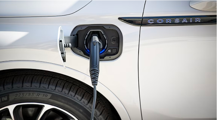 An electric charger is shown plugged into the charging port of a Lincoln Corsair® Grand Touring
model. | Don Franklin Lincoln Elizabethtown in Elizabethtown KY