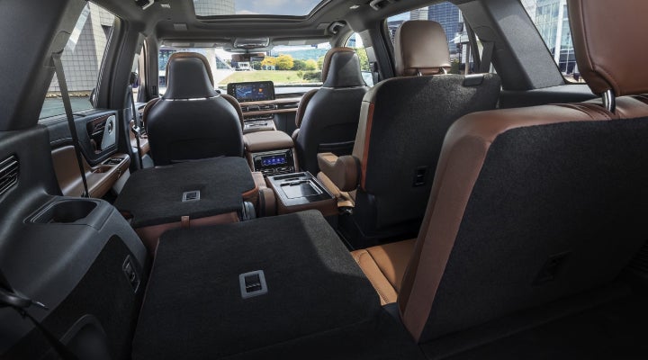 One side of the PowerFold® third-row seat and a second-row seat are folded forward in the 2026 Lincoln Aviator® SUV. | Don Franklin Lincoln Elizabethtown in Elizabethtown KY