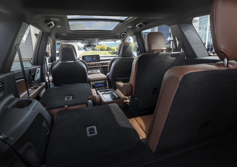 One side of the PowerFold® third-row seat and a second-row seat are folded forward in the 2026 Lincoln Aviator® SUV. | Don Franklin Lincoln Elizabethtown in Elizabethtown KY