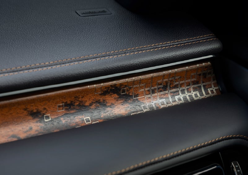 A close-up shot of the 2026 Lincoln Aviator® dashboard with unique black and brown accents and brown stitching. | Don Franklin Lincoln Elizabethtown in Elizabethtown KY